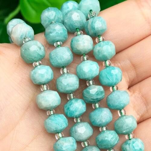Natural Amazonite Gem Stone Beads Column Shape Faceted Loose Beads for Jewelry Making DIY Bracelet Accessories 7.5''inches