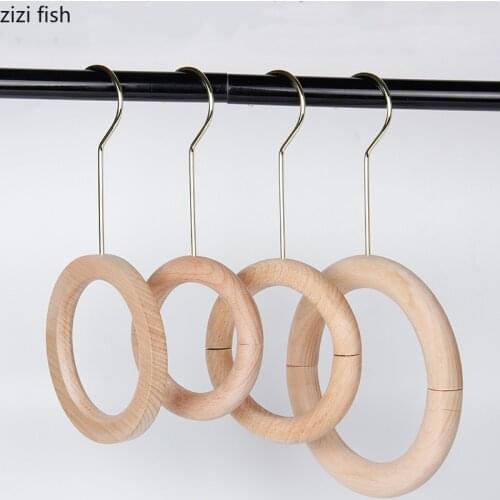 Wooden Circle Hanger Clothing Store Can Rotate 360 Degrees S-shaped Hook Scarf Holder Wood Grain Ring Hook with Magnet Hangers