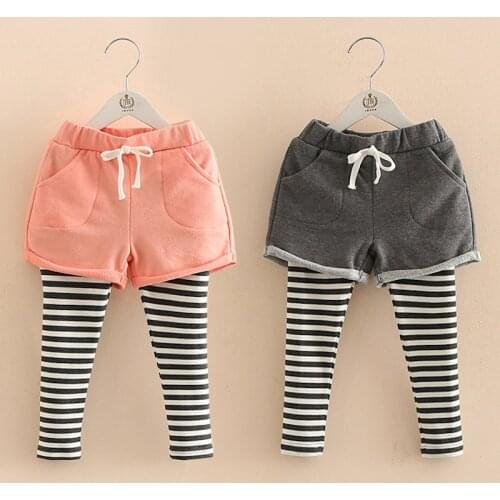 2020 Spring Autumn Korea 2 3 4 6 8 10 Year Children Pocket Shorts Baby Culottes Lace Skirt Striped Leggings For Baby Kids Girls