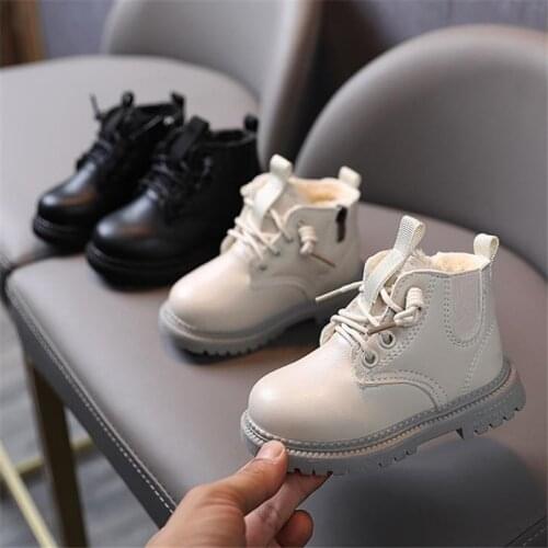 Disney 2021 children with velvet warm winter boots Martin side zippers girls pure color ugg boots boy cotton shoes