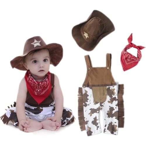 Baby Romper Set Baby Clothes Baby Boy Girl Summer Denim Jumpsuit Newborn Triangle Scarf and Hat 0-2 Years