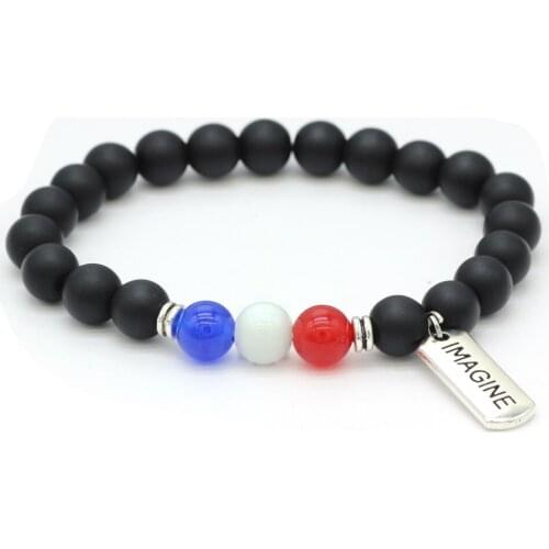 DGW France Country Flag Beaded bracelet for men chakra yoga Vintage Silver Color charm distance bangle