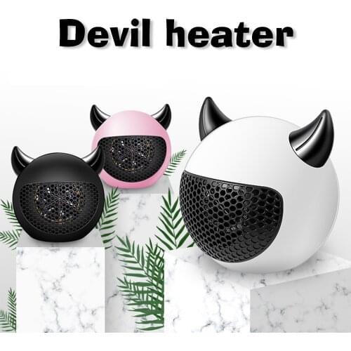 Household Electric Heater 400W Mini Desktop Heater Cartoon Little Devil Electric Heater Winter Desktop Home Office Heater Black