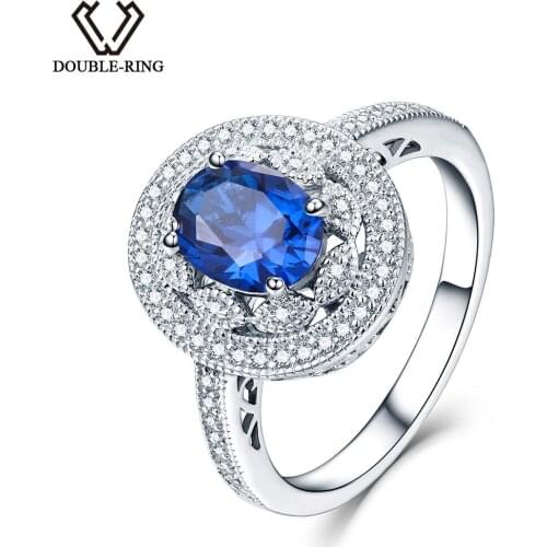 DOUBLE-R 925 Sterling Silver Created Sapphire Gemstone ring Embroidery