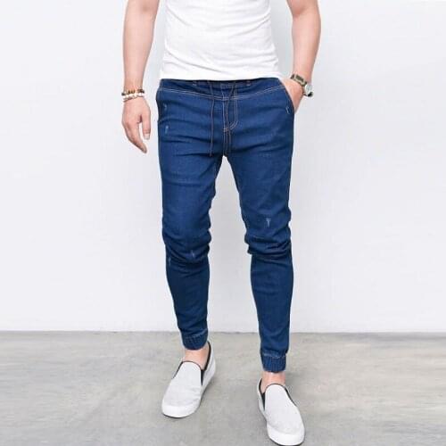 New Fashion Mens Harem Jeans Washed Feet Shinny Denim Pants Hip Hop Sportswear Elastic Waist Joggers Pants