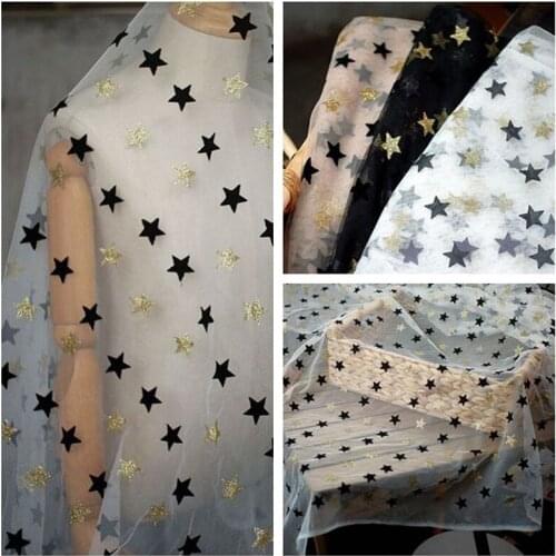 1piece Flocking Bronzing Star Mesh Lace Fabric For Girls' Tulle Dress DIY Sewing Clothing Skirt Background Decorative Net Fabric