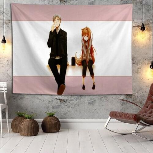 Hot Sale Custom Anime Spice And Wolf Printed Tapestry Background Decorative Tapestry Various Sizes Wall Hanging Decor