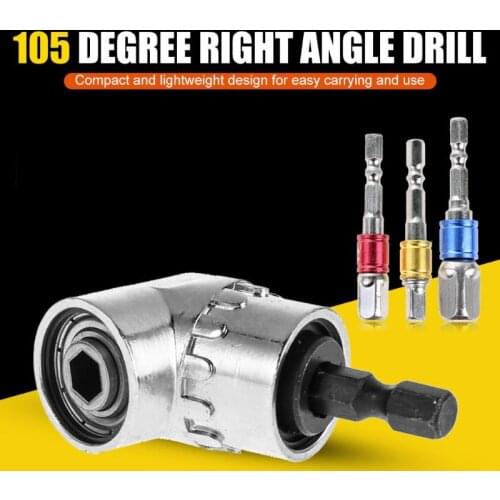 105 Degree Right Angle Drill Bit + 1/4 3/8 1/2 Hex Shank Socket Adapter Kit 105 Degree Right Angle 1/4 Hex Socket Screwdriver