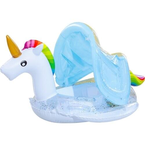 Inflatable Baby Swimming Ring Kids Flamingo Unicorn Swim Circle with Shade Swimming Pool Float Water Fun Pool Toys Seat