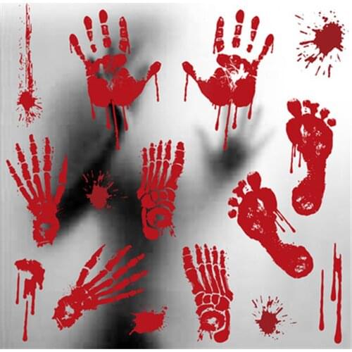 Horror blood Handprint Footprint Fingerprint Halloween Sticker Wall Window Floor Decor Horror Blood Sticker House Decoration