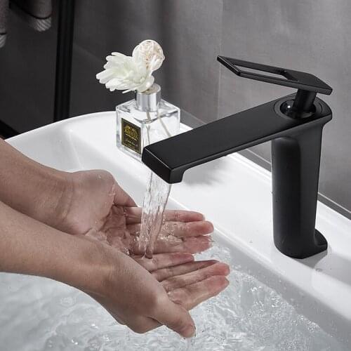 New Basin Faucet Bathroom Sink Faucets Hot Cold Water Mixer Crane Deck Mounted Single Hole Bath Tap Black Gold Finished