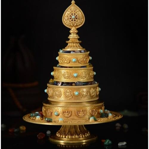 Wholesale Buddhist supplies -efficacious Talisman # Tibetan Thirty-seven The eight auspicious Manja Mandala disc gilding statue