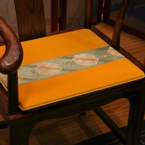 Classical Chinese Style Embroidered Seat Cushion Patchwork Yellow Luxury Non-Slip Chair Cushion Home Hotel Party Decoration