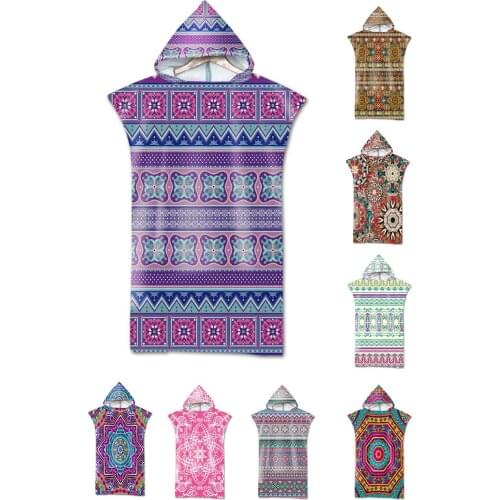 Free shipping Novelty Gift Ethnic Bohemian Mandala Flower Geometric Pattern Hooded Towel Pool Bath Beach Poncho Towel