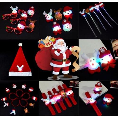 Various Christmas Decorations LED Santa Claus hat braid brooch Bracelet circle elk Snowman Hair bands glasses