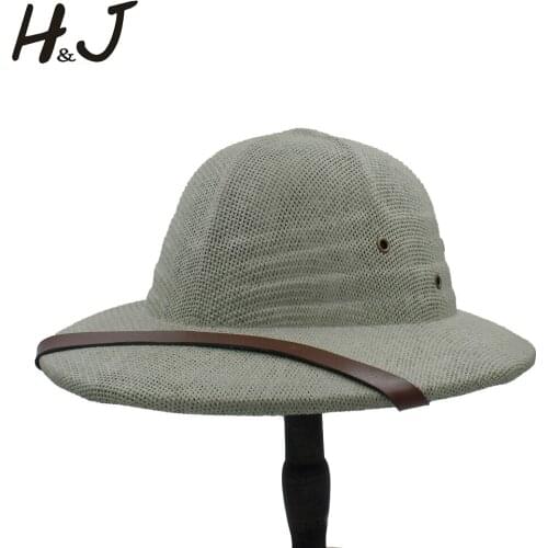 100% Toquilla Straw Helmet Pith Bucket Hats For Men Vietnam War Army Hat Dad Boater Summer Sun Hats Safari Jungle Miners Cap