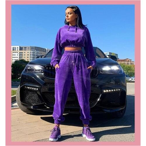 Fashion Pink Winter Warm Tracksuit Pullover Hooded Sweatshirt Long Pants Soft Matching Outfits For Women Two Piece Sets Clothing