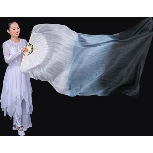 1 Pair 1.5mx0.9m (59"x35") Light Belly Dance 5 Mommes Silk Fan Veil White Grey Black Dance Dancing Silk Bamboo Long Fans Veil