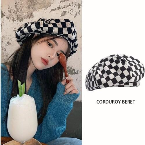 Thin Corduroy Berets Womens Cap For Female Lattic SoftWinter Hat Solid Flat KPop Felt Cute Girl Berets BLM009