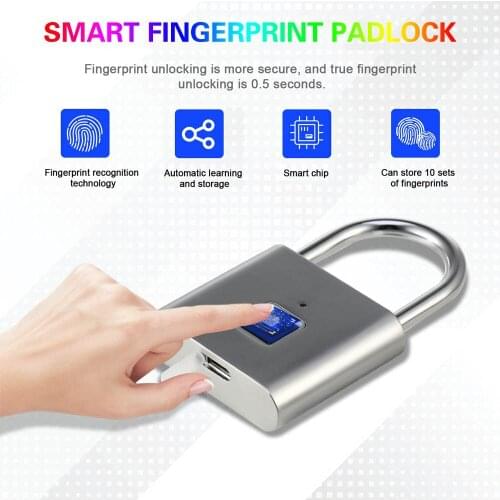 Fingerprint Smart Padlock Security Keyless USB Rechargeable Door Lock Quick Unlock Metal Anti Theft Home Secure Safety Padlock