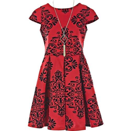 Yatheen Girls 7-14T Flocked Pleated A-Line Dress Kids Party Dresses