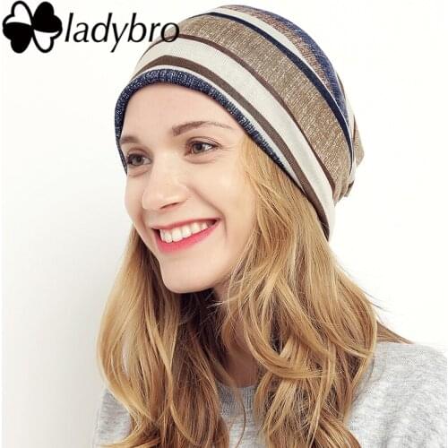 Ladybro Women Hat Female Autumn Beanies Hat Cap Hip Hop Casual Skullies & Beanies Bonnet Femme Love Striped Hat Ladies Kerchief