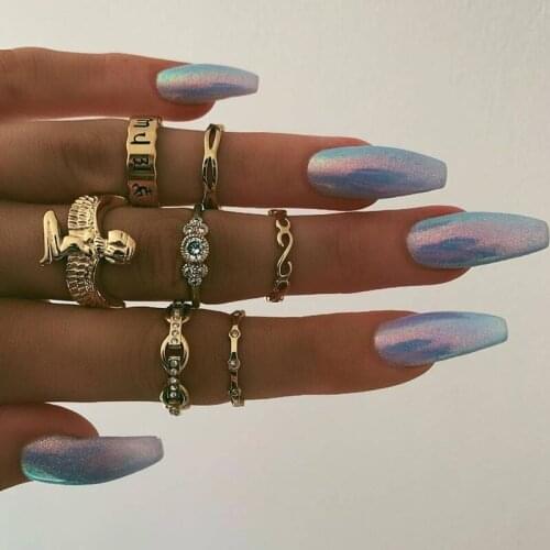 GinaDeer Vintage Gold Rings For Women Retro Gem Owl 7-Piece Ring Set Articulated Ring Anillos De Acero Inoxidable Para Mujer