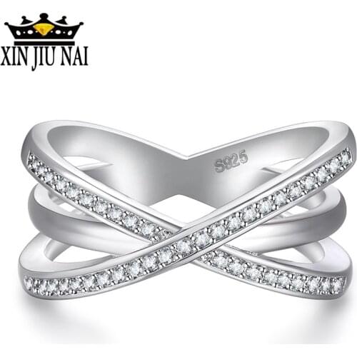 Fashion Solid 925 Silver Ring For Women Cross X Shape Exquisite Party Cocktail Ring Zirconia Micro Paved Silver Jewelry