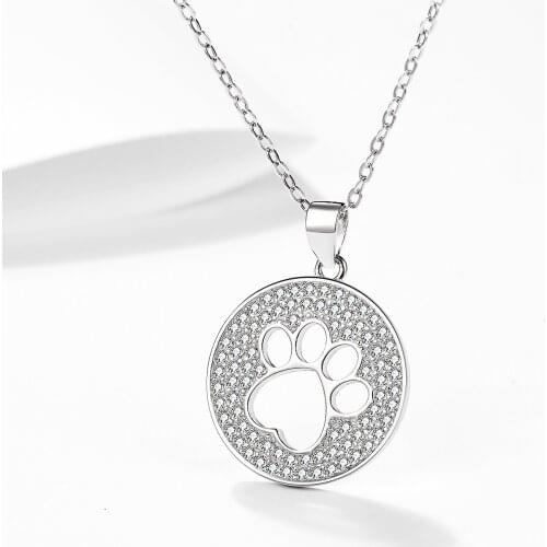 TB41 Sterling Silver 925 Cute Animal Paw Print Pendant Necklace Silver Jewelry Necklace for Women