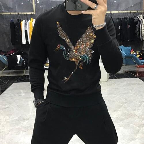Winter Mens Hoodie Casual Round Neck Luxury Brand Hot Drill Skull Sweatshirt Street Hood