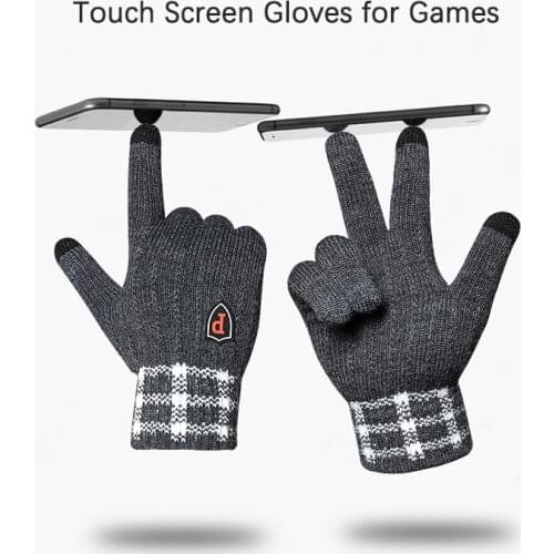 Winter Thickened Men Gloves Spring Warm Elastic Plus-size Cycling Knitting Wool Touch Screen Phone Games Gloves Male Students
