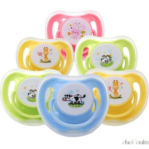 1PCs Safety Pacifiers Baby Cotton Animals Printing Safe Food Grade Silicone Cute Baby Round and Flat Nipples Pacifiers