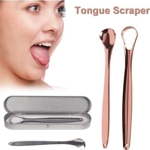 2pcs/Set Useful Oral Tongue Cleaner Tongue Scraper Stainless Steel New Mouth Brush Reusable Fresh Breath Maker