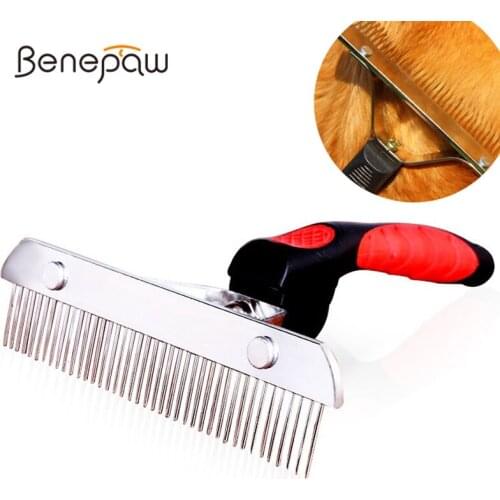 Benepaw Safe Pet Hair Removal Brush Large Non-slip Dog Comb Removes Tangled Knots Undercoat Loose Hair Rake Golden Retriever