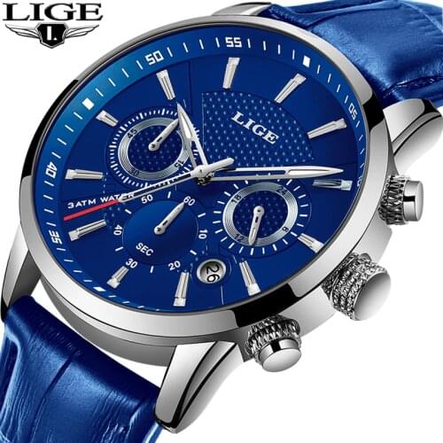 LIGE 2020 NEW Luxury Brand Men Military Sport Watches Mens Quartz Clock Leather Strap Waterproof Date Wrist Watch Reloj Hombre