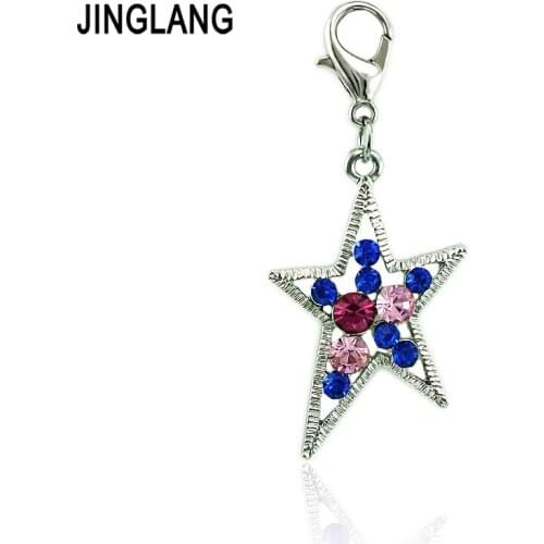 JINGLANG Classic Lobster Clasp Charms Color Rhinestone Hyperbole Star Pendants DIY Charms For Jewelry Making Accessories