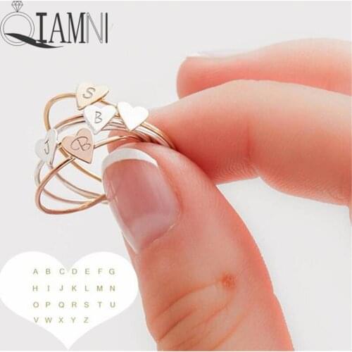 QIAMNI Unisex Stacking A-Z 26 Letters Initial Name Heart Rings Women Geometric Creative Souvenir Finger Ring Birthday Jewelry