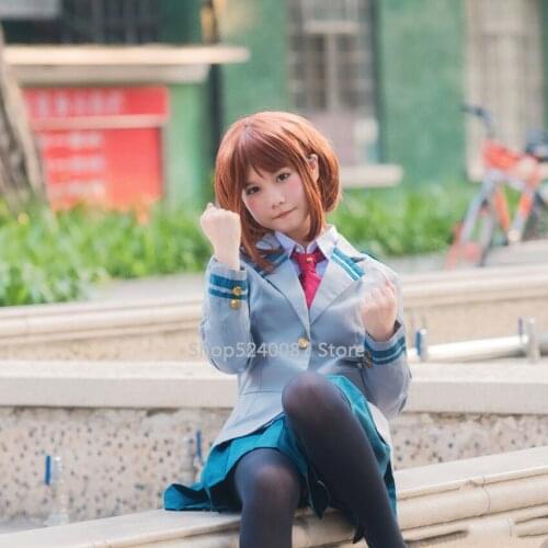 Anime Cosplay My No Hero Academia Costume High School Uniform Midoriya Izuku Bakugou Katsuki OCHACO URARAKA Wig Tops Skirt Pants