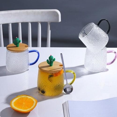 Creative glass cup, simple, fresh, sen style with lid, personality trend tea cup