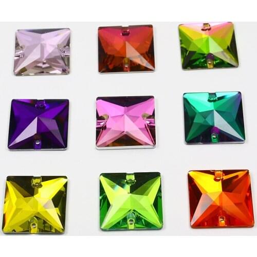 Square Shape Flatback Stone with Two Holes Glass Crystal 22mm Sew on Rhinestone Crystals Bead Wedding Dress Shoes Bags DIY Trim