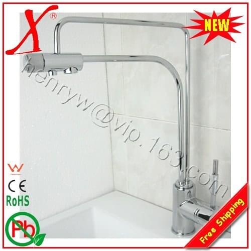 L16685 - Luxury Deck Mounted Chrome Color Brass Material 2 Function Mixing Water & Drinking Water of Kitchen Faucet
