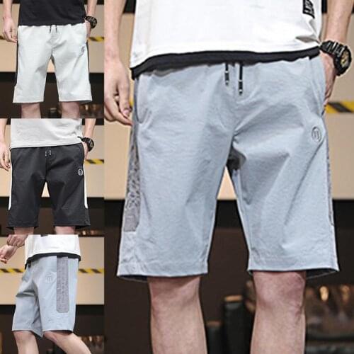 Summer Men Shorts Quick Dyring Drawstring Mid Rise Pockets Loose Short Pants for Sports