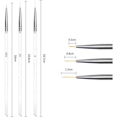 Hot 3Pcs/set Nail Art Liner Brush Crystal Acrylic Thin Gel Drawing Pen Painting Stripes Flower Two Head Nail Art Manicure Tools