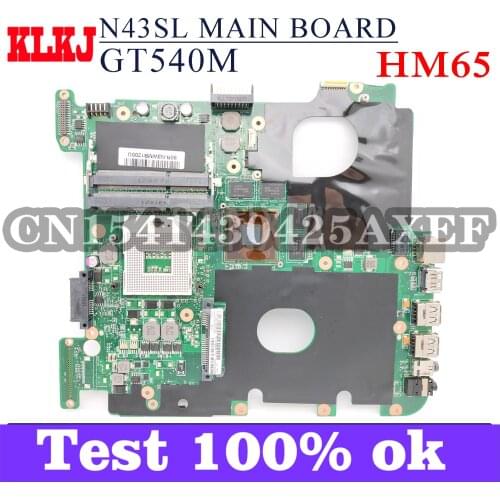KLKJ N43SL Laptop Motherboard For ASUS N43SL N43SM N43SN N43S Original Mainboard HM65 GT540M