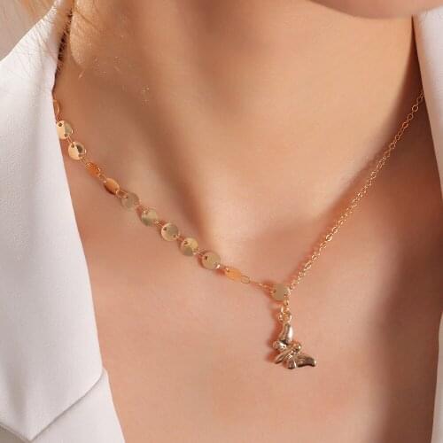 Trendy Metal Animal Necklaces Womens Cute/Romantic Wafer Neck Chain Alloy Small Butterfly Pendant Necklaces Jewelry for Girls
