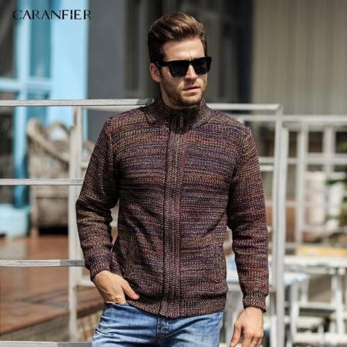 CARANFIER 2019 Men Sweater Casual Style Stand Collar Cotton Material Thin Wool Warm Thick Autumn Winter Cardigan Pullover Men