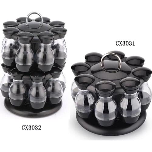 8/16Pcs Condiment Set 360 Rotating Spice Jar Rack Kitchen Cruet Condiment Bottle Coffee Sugar Seal Jar Container Rack