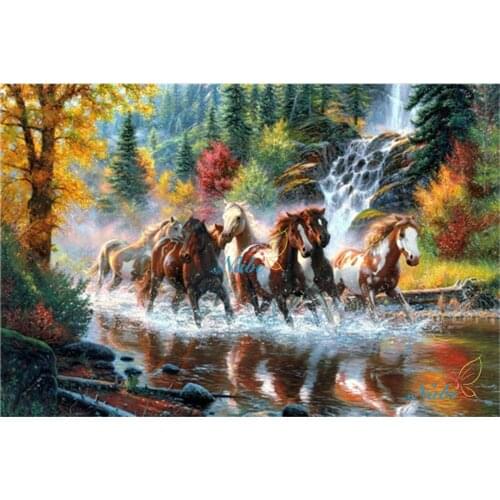 Snow Two Horse DIY Cross Stitch 11CT Embroidery Kits Craft Needlework Set Printed Canvas Cotton Thread Home Design