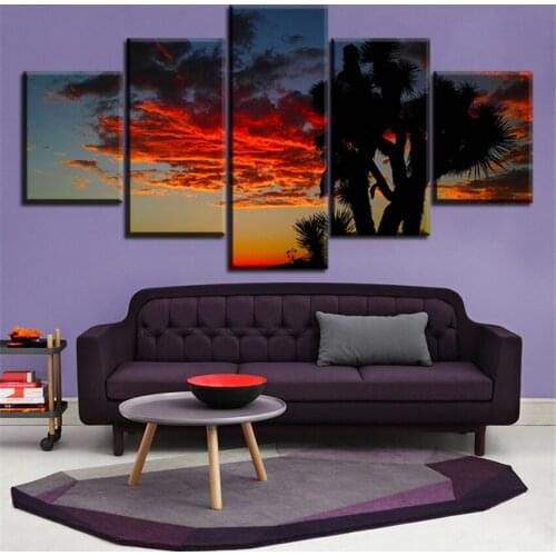5 PCS Set Orange Sunset Clouds Landscape No Framed Oil Painting Canvas Prints Wall Art Pictures For Living Room Decorations