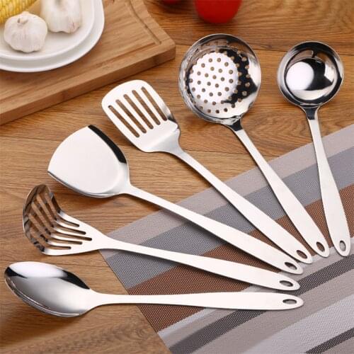 Set of 6pcs with Holder High Quality Stainless Steel Kitchen Utensils Slotted Ladle Turner Spatula Set